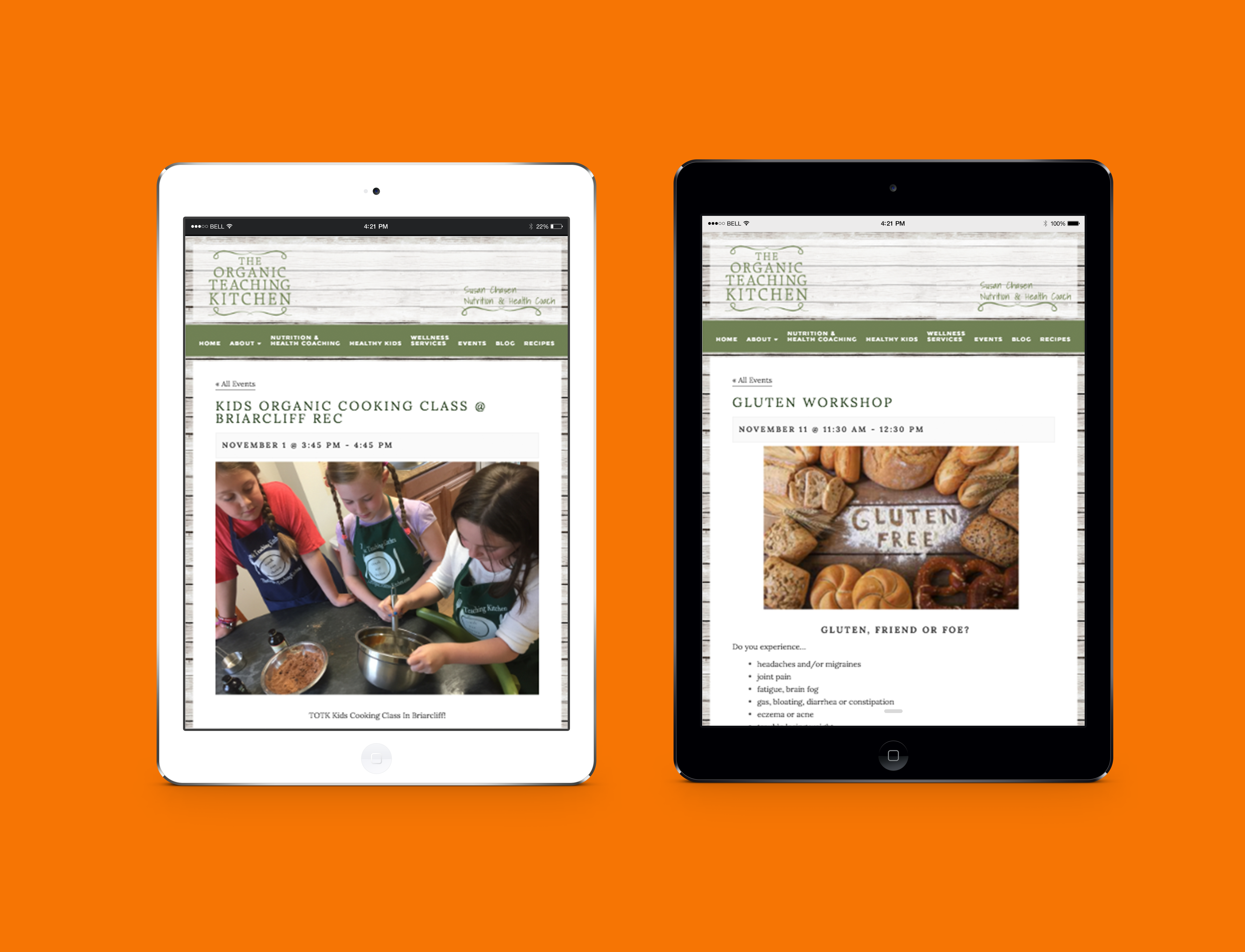 The Organic Teaching Kitchen website on an iPad